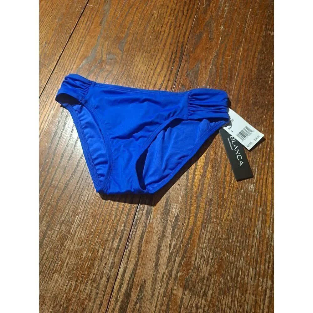 New Sz4 La Blanca Blue Ruched Sides Swimsuit Bathing Suit Bikini Tankini Bottoms